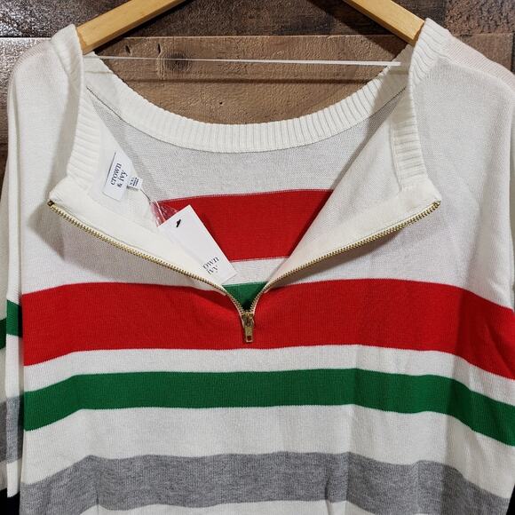 Crown & Ivy NWT colorful striped exposed back zip long sleeve sweater woman's XL - Picture 4 of 11